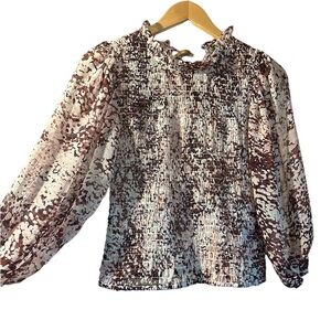 EXPRESS Pink Puff Sleeve Shirred Blouse